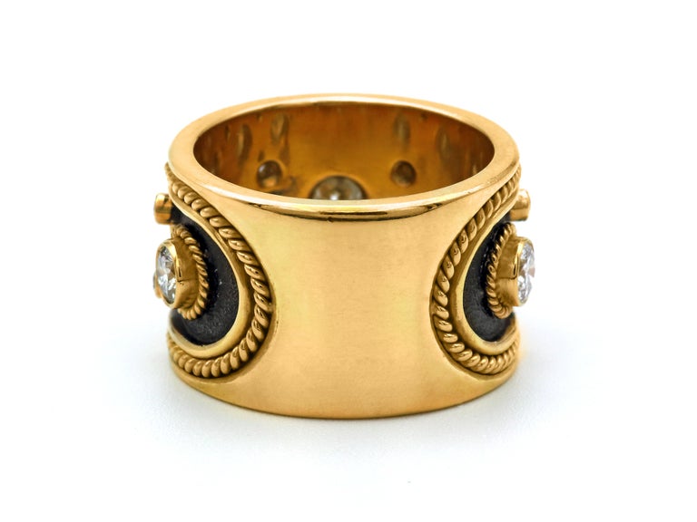 Women's or Men's Dimos 18k Gold Byzantine Inspired Band Ring with Brilliant Diamonds For Sale