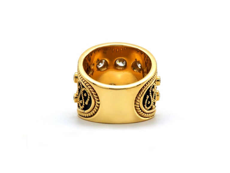 Women's Dimos 18k Gold Byzantine Inspired Band Ring with Brilliant Diamonds For Sale