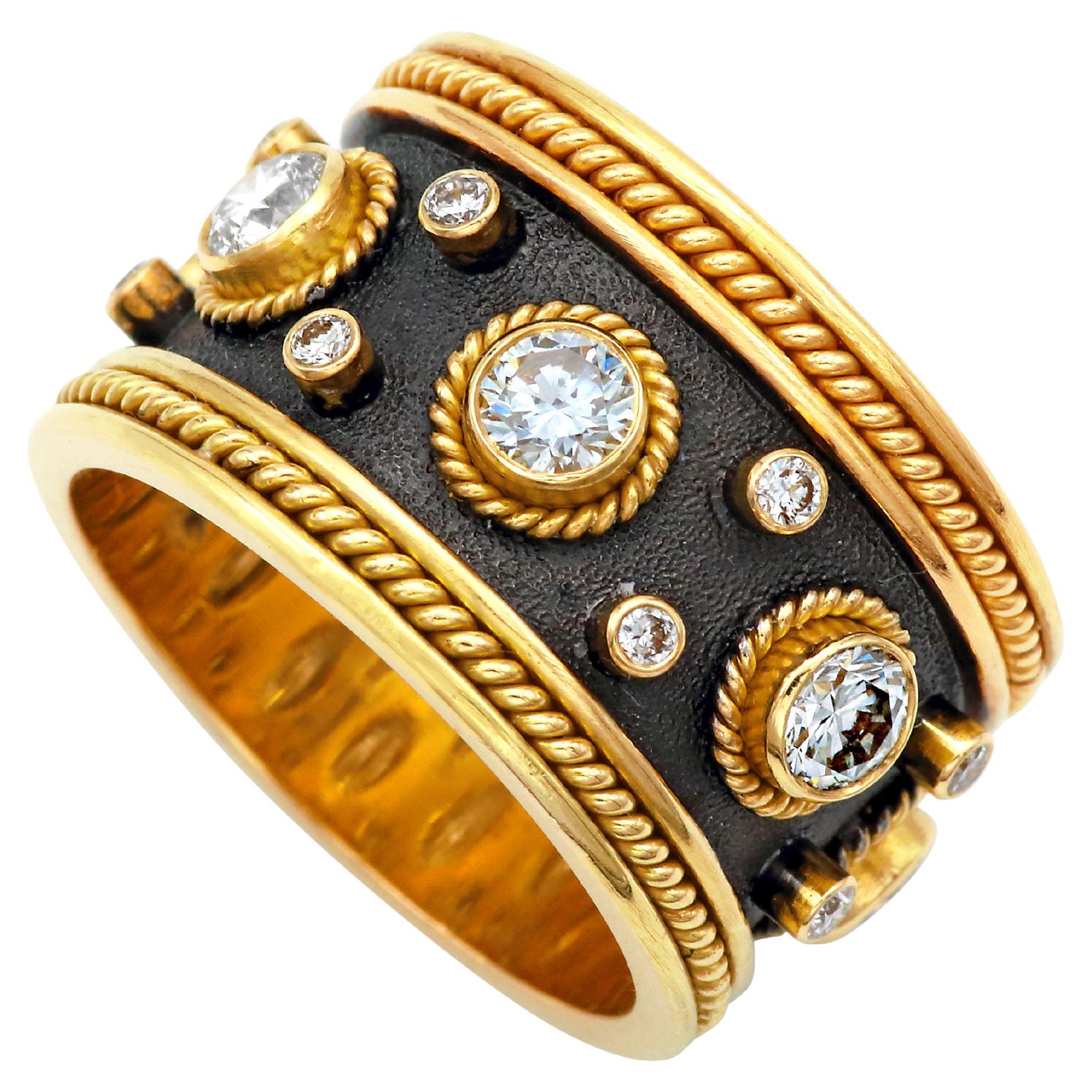 Dimos 18k Gold Byzantine Inspired Band Ring with Brilliant Diamonds