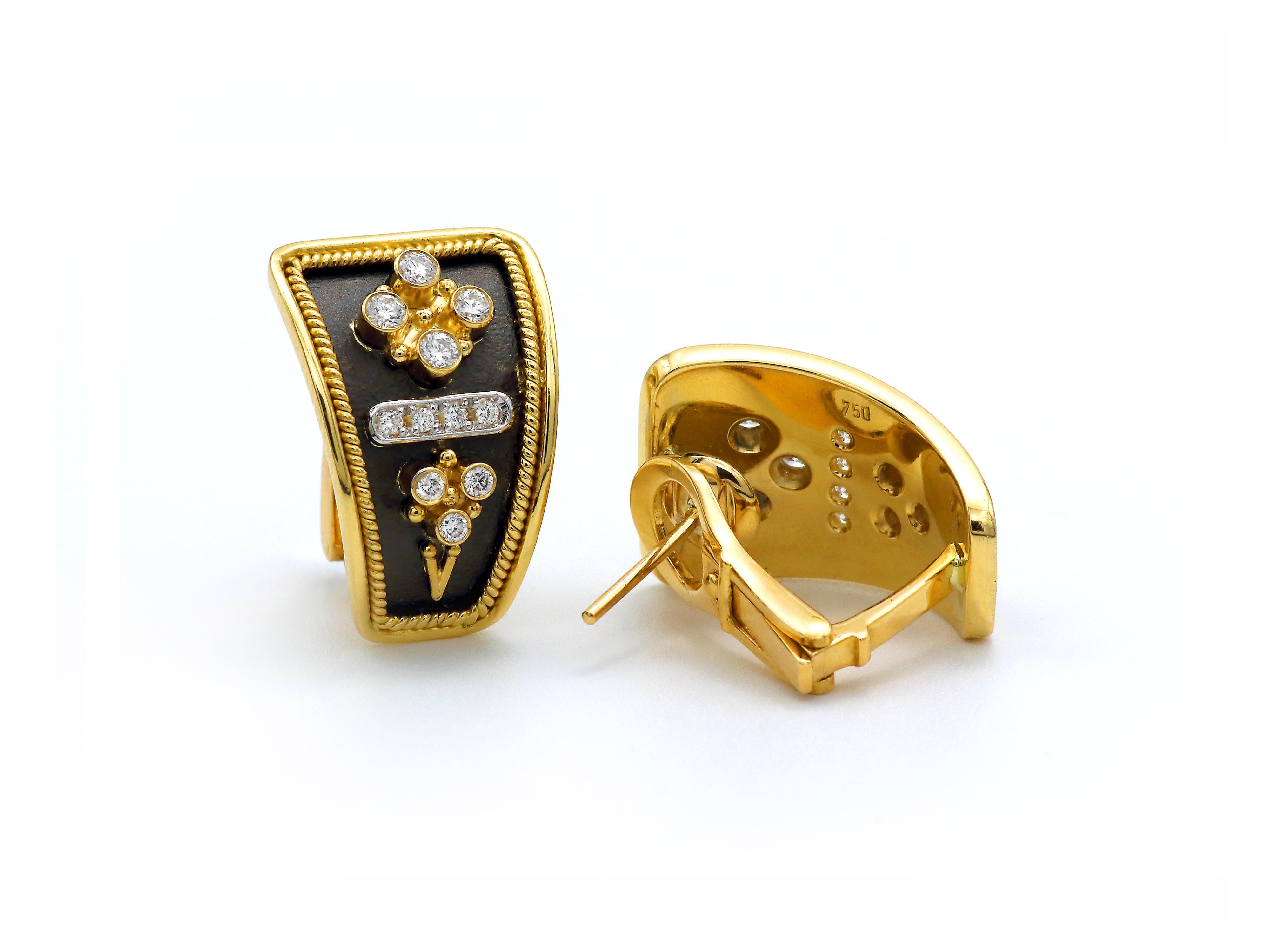 Dimos Byzantinisch inspirierte Ohrringe aus 18 Karat Gold mit Brillanten (Brillantschliff) im Angebot