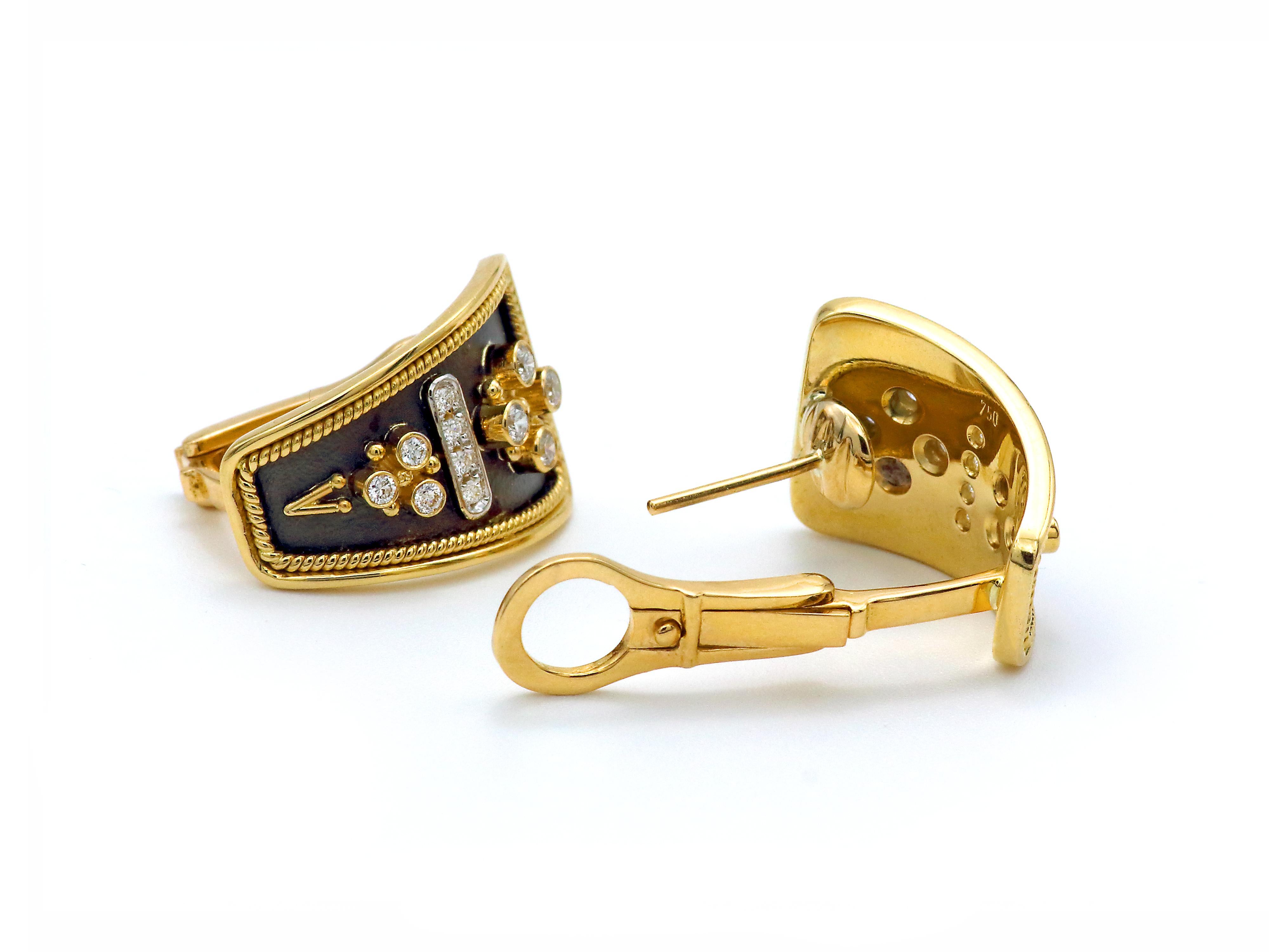 Dimos Byzantinisch inspirierte Ohrringe aus 18 Karat Gold mit Brillanten im Zustand „Neu“ im Angebot in Athens, GR