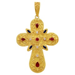 Dimos 18k Gold Byzantine Multicolor Cross