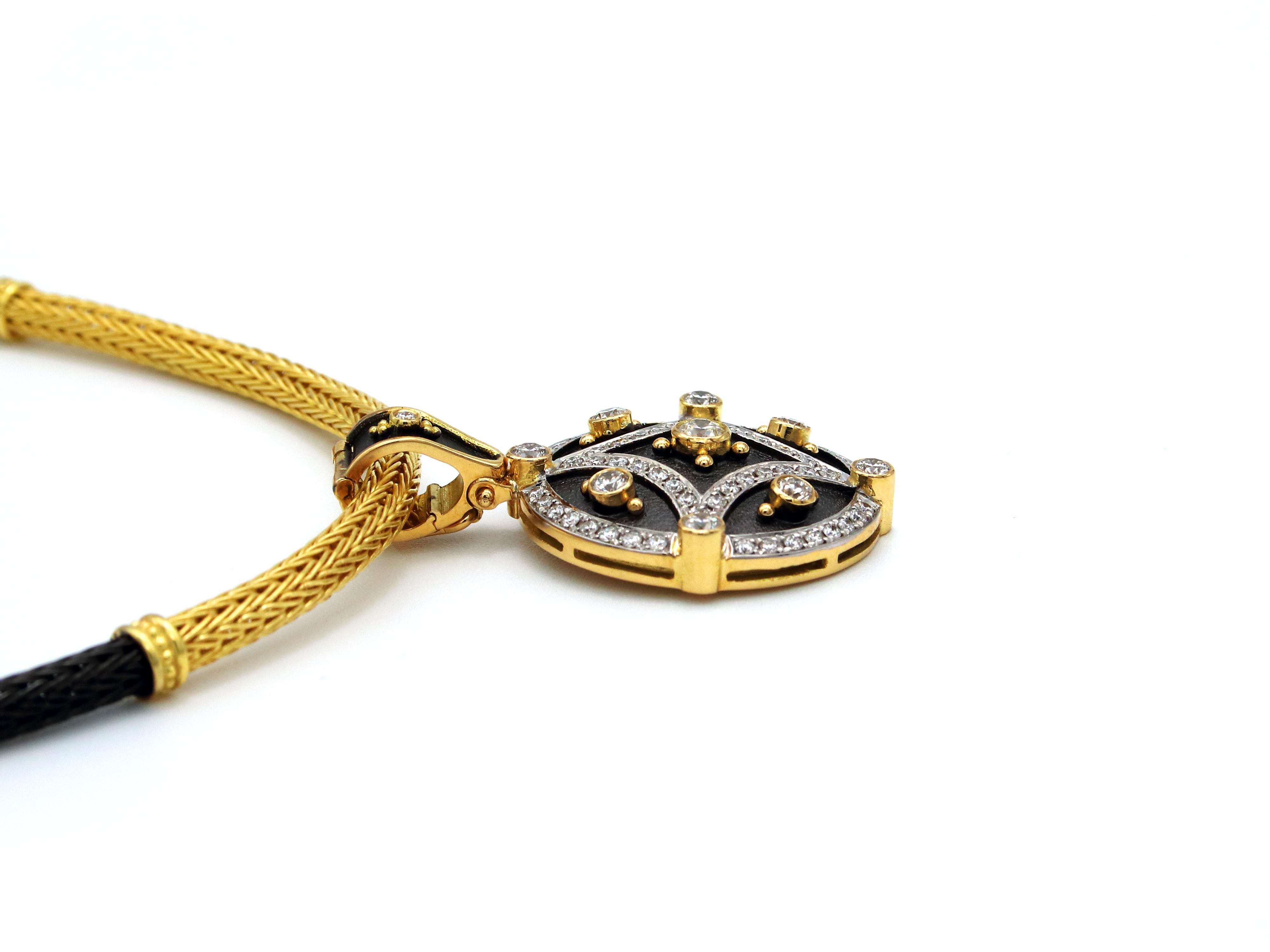 Brilliant Cut Dimos 18k Gold Byzantine Pendant in Necklace with Brilliant Diamonds For Sale
