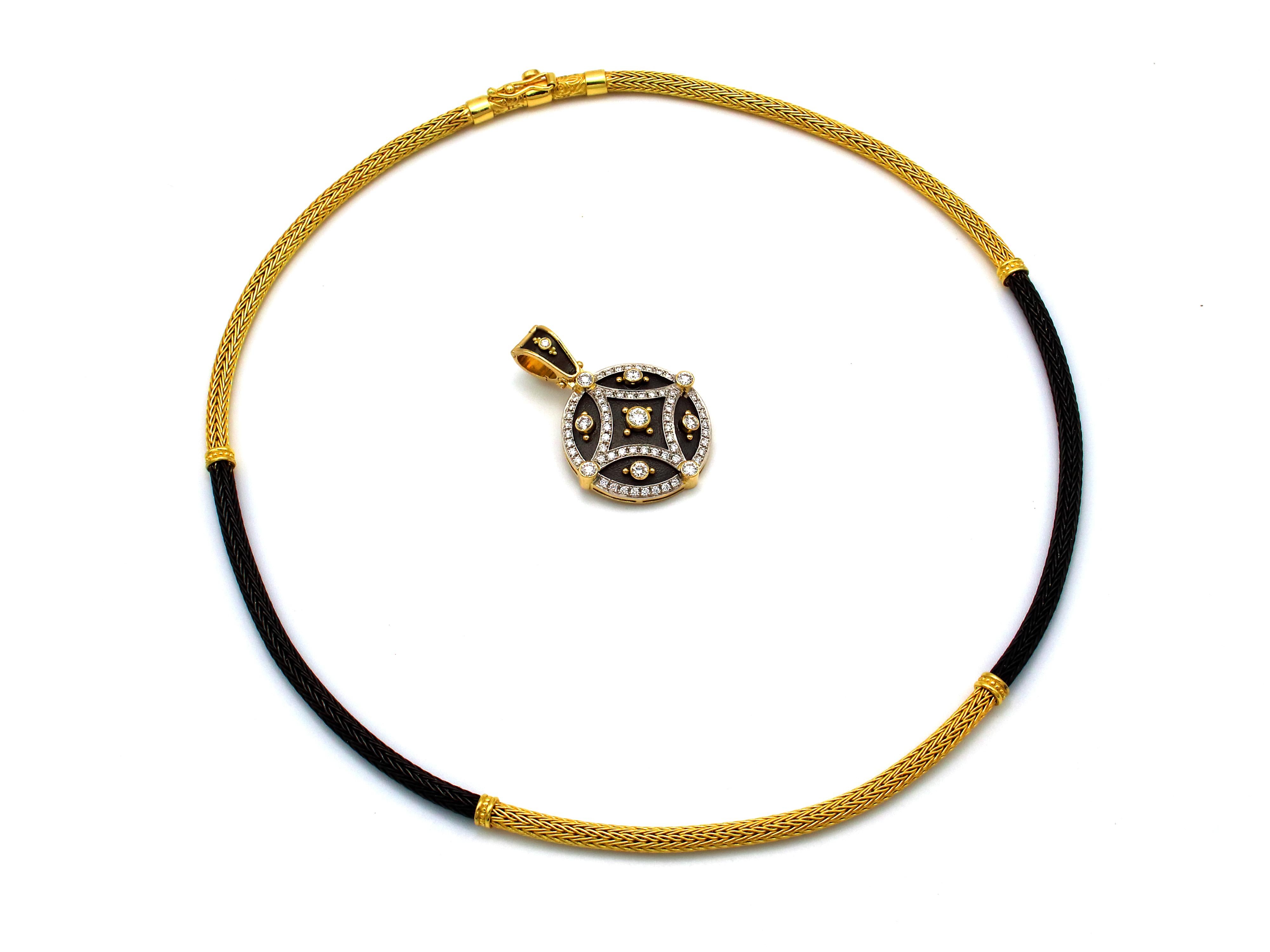 Dimos 18 Karat Gold Byzantinischer Anhänger in Halskette mit Brillanten im Angebot 2