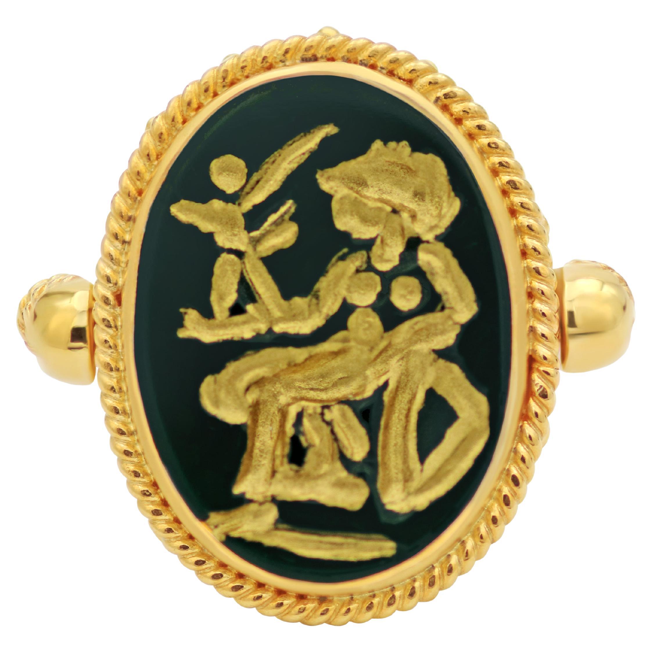 Dimos 18k Gold Carved Gorgeous Athena Reversible Ring For Sale