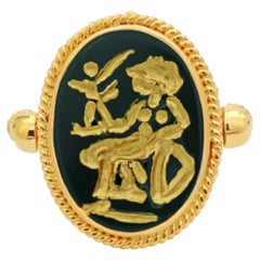 Antique Dimos 18k Gold Carved Gorgeous Athena Reversible Ring