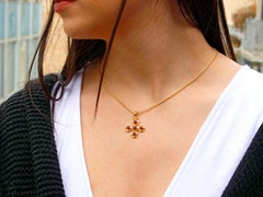Dimos 18k Gold Classic Cross with Rubies and Granulation