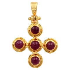 Vintage Dimos 18k Gold Classic Cross with Rubies and Granulation