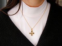 Dimos 18k Gold Classic Greek Cross with Blue Sapphires