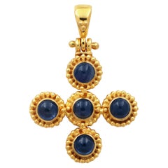 Dimos 18k Gold Classic Greek Cross with Blue Sapphires