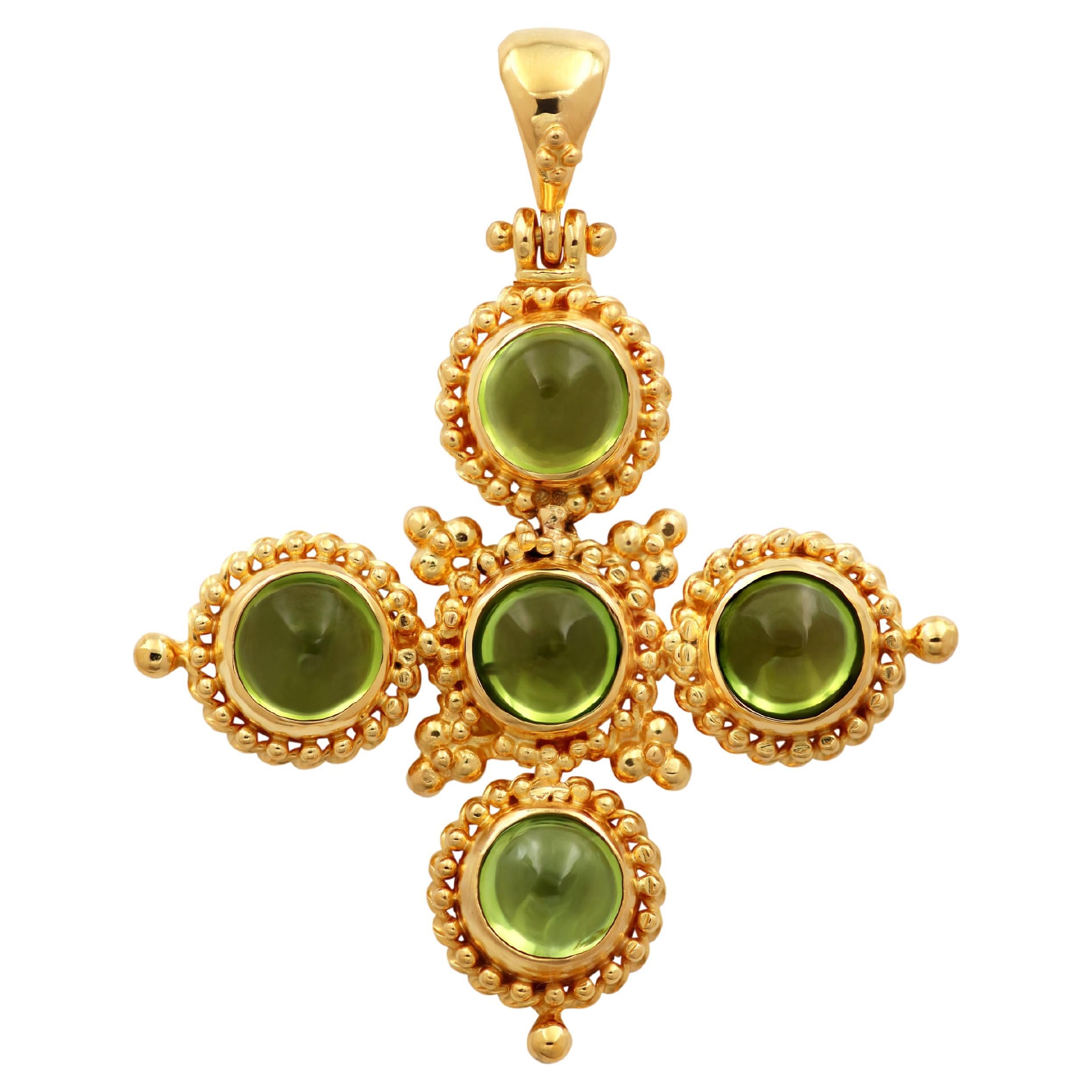 Dimos 18k Gold Classic Greek Cross with Peridot For Sale