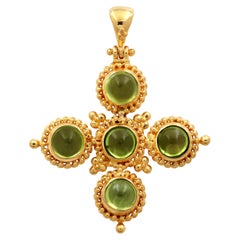 Vintage Dimos 18k Gold Classic Greek Cross with Peridot