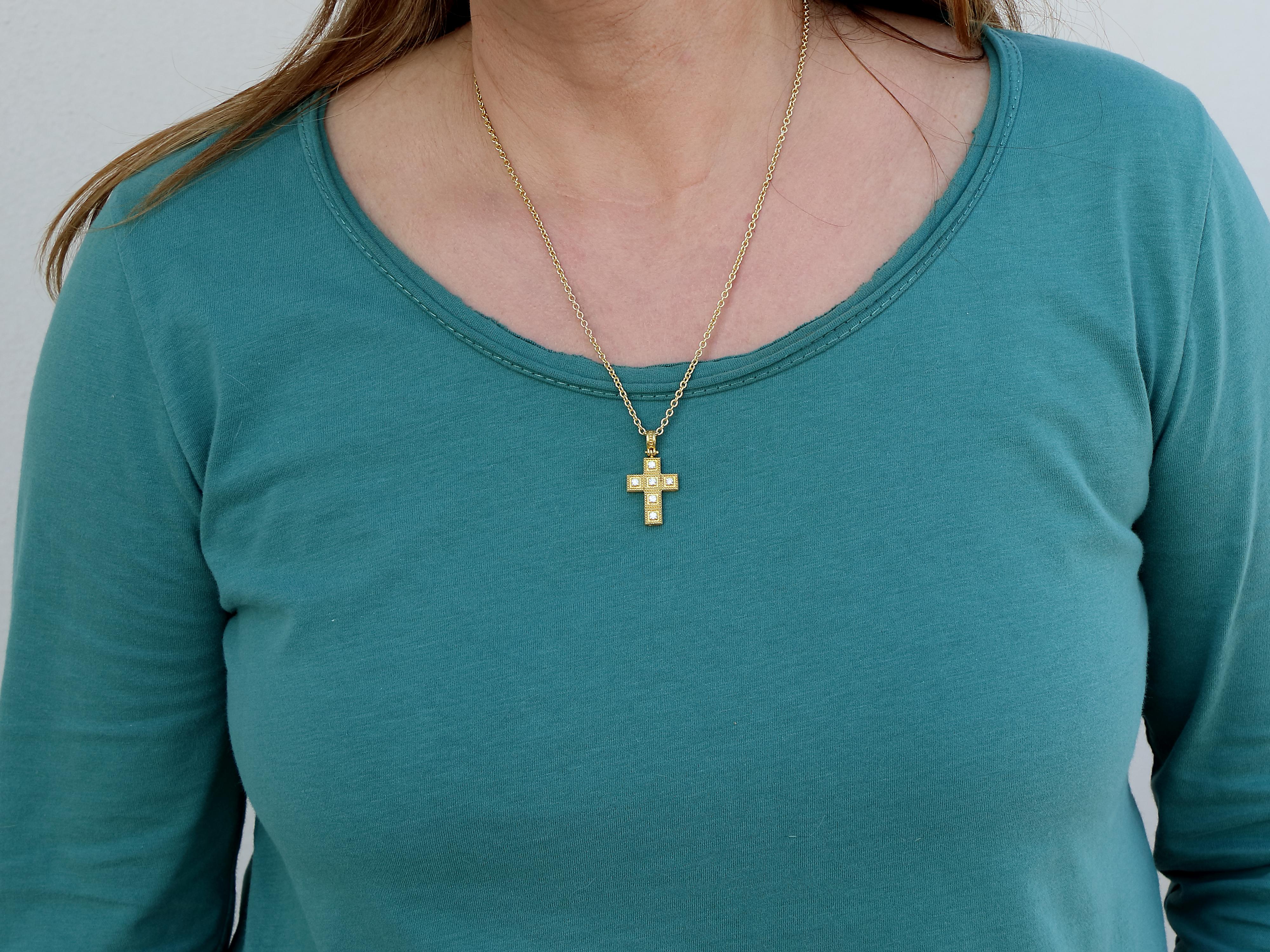 Neoclassical Dimos 18k Gold Cross Pendant with Diamonds For Sale