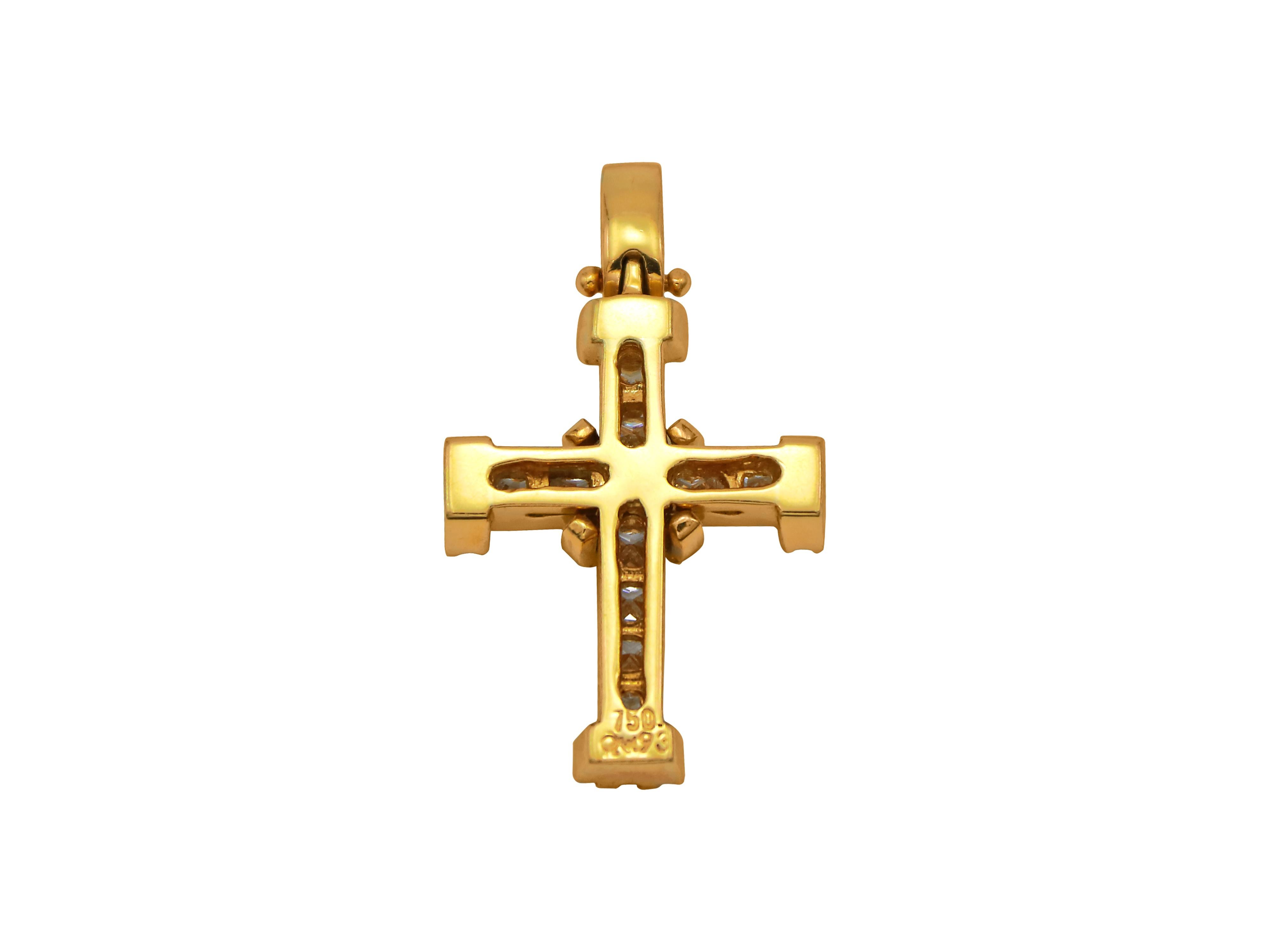 Neoclassical Dimos 18k Gold Cross with Princess Cut Diamonds For Sale
