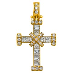 Dimos 18k Gold Cross with Princess Cut Diamonds