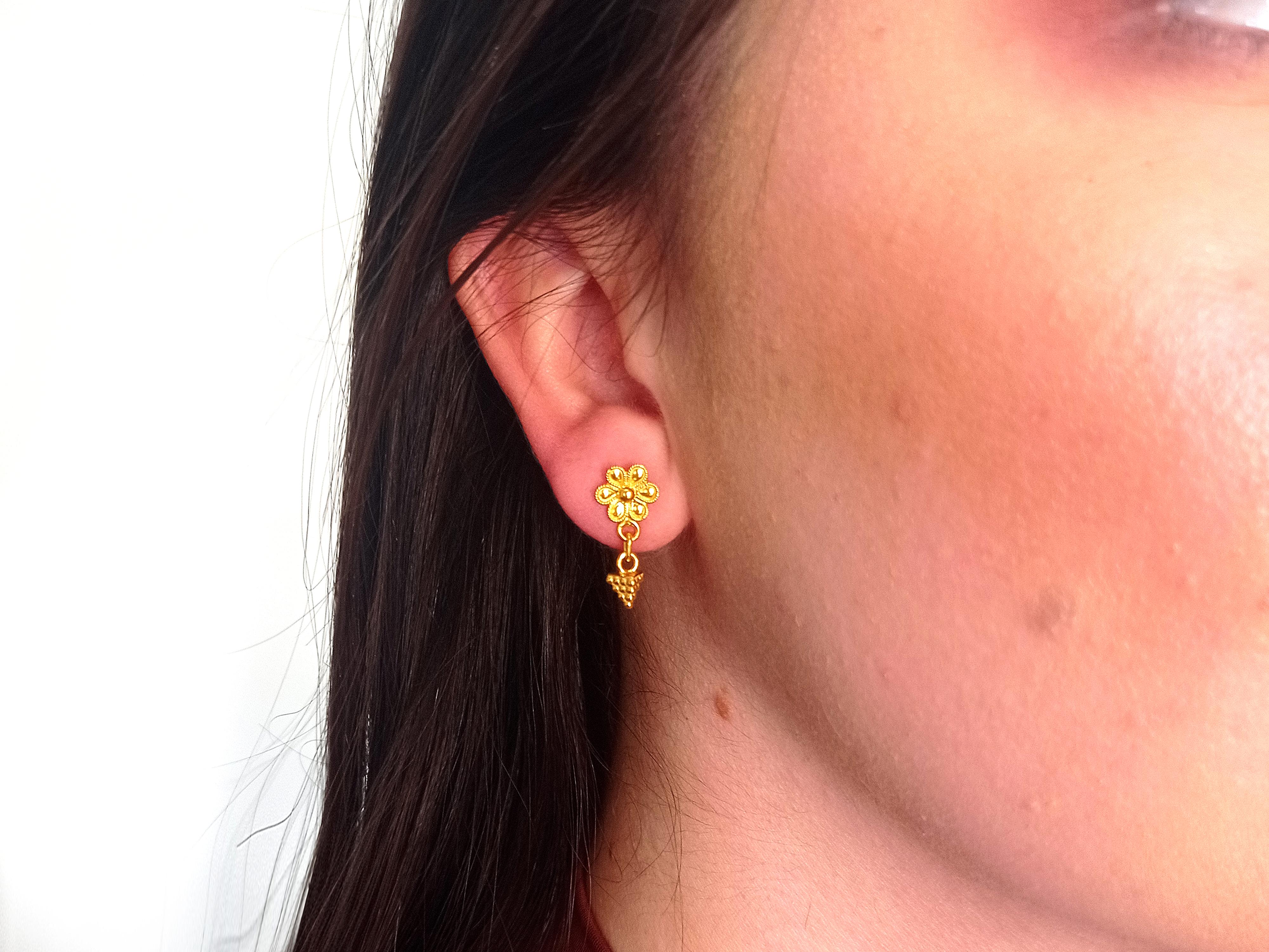 dimos 18k gold rosettes dangle neoclassical earring