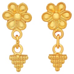 Antique Dimos 18k Gold Daisy Earrings with Granulation Pyramids