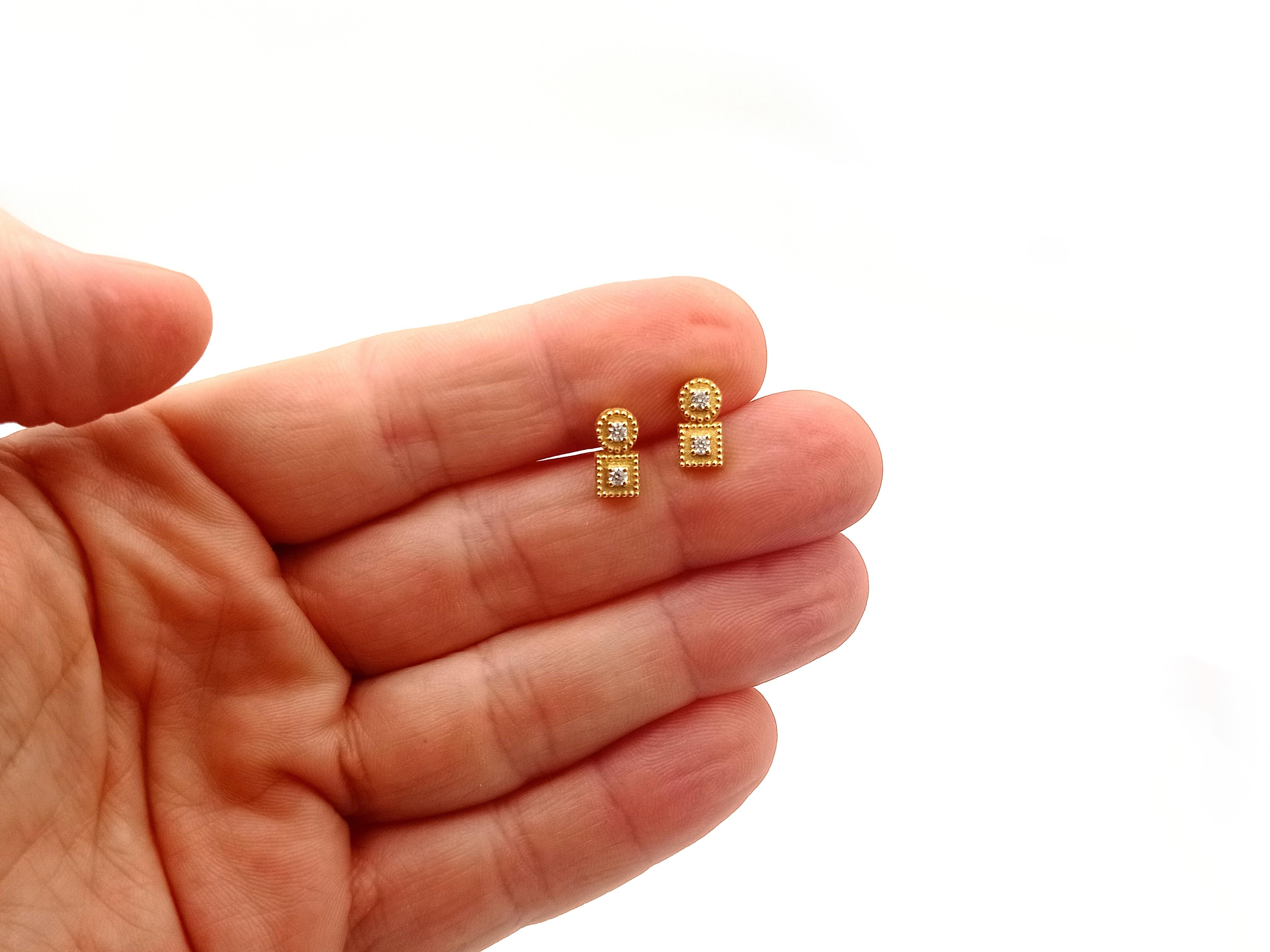 Neoclassical Dimos 18k Gold Diamond Neoclassic Stud Earrings For Sale