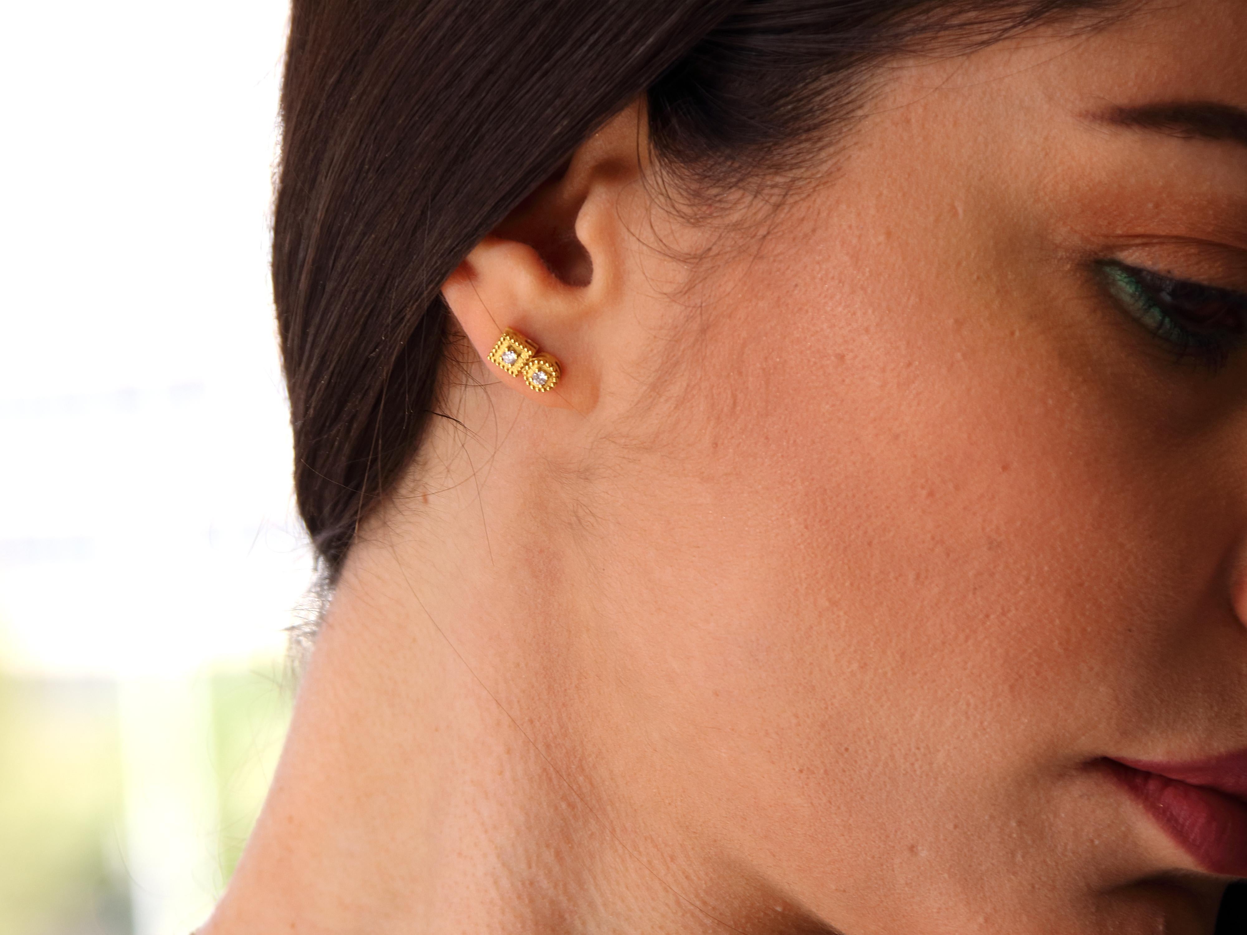 Brilliant Cut Dimos 18k Gold Diamond Neoclassic Stud Earrings For Sale