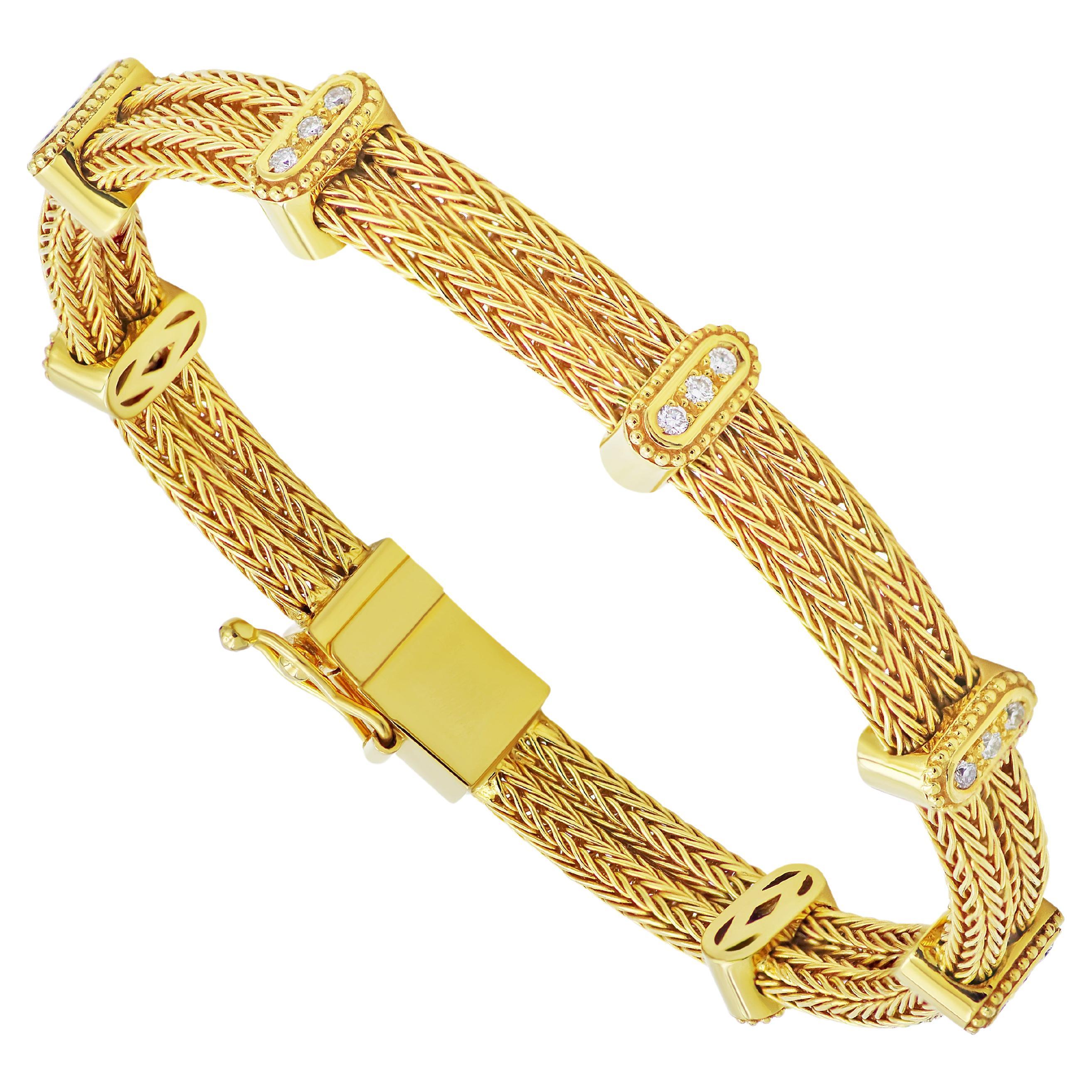 Dimos 18k Gold Diamonds Knitted Bracelet For Sale