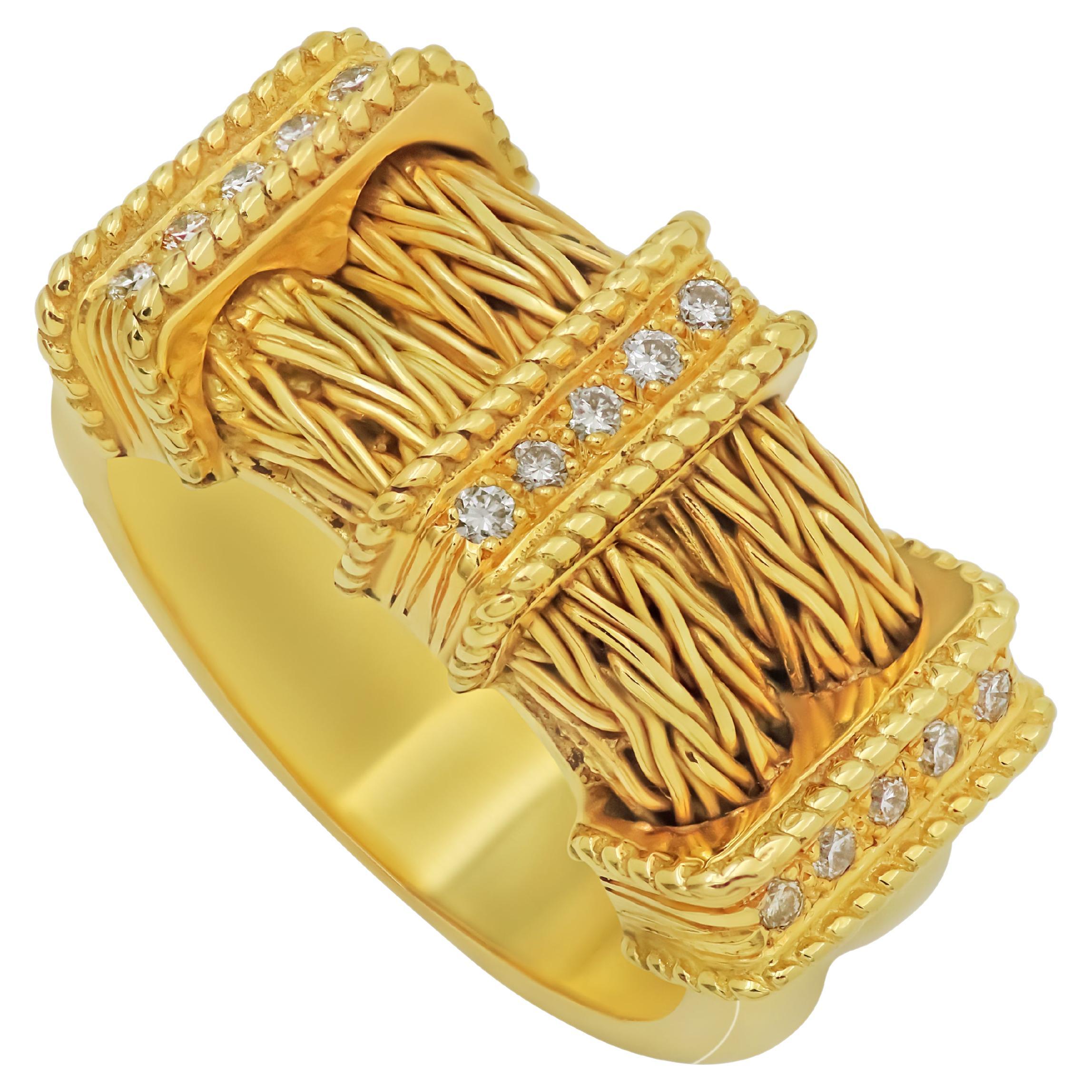 Dimos 18k Gold Neoclassic Knitted Ring with Diamonds For Sale