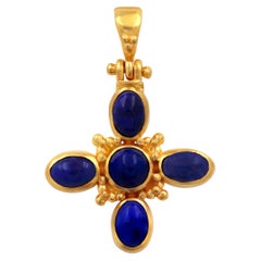 Dimos 18 Karat Gold Elegant Cross with Lapis Lazuli