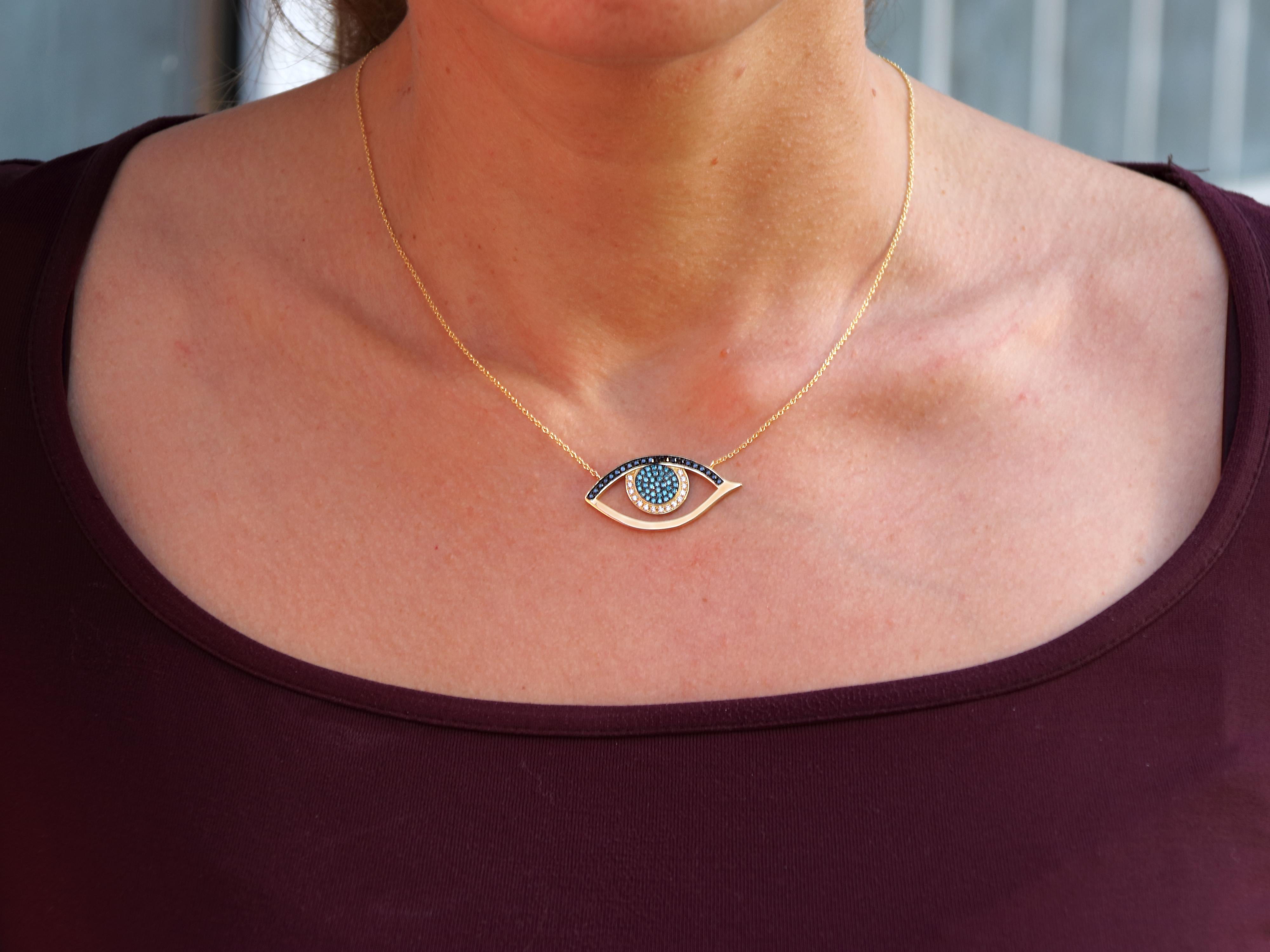 Mixed Cut Dimos 18k Gold Greek Evil Eye Cocktail Necklace For Sale