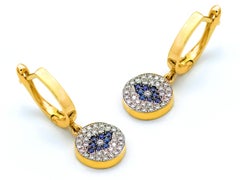 Dimos Ohrringe, 18 Karat Gold Evil Eye Saphire und Diamanten