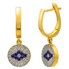 Dimos 18k Gold Evil Eye Sapphires and Diamonds Dangle Earrings