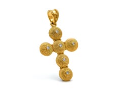 Dimos 18k Gold Filigree Cross Pendant with Diamonds