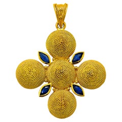 Dimos 18k Gold Filigree Cross Pendant with Marquise Sapphires