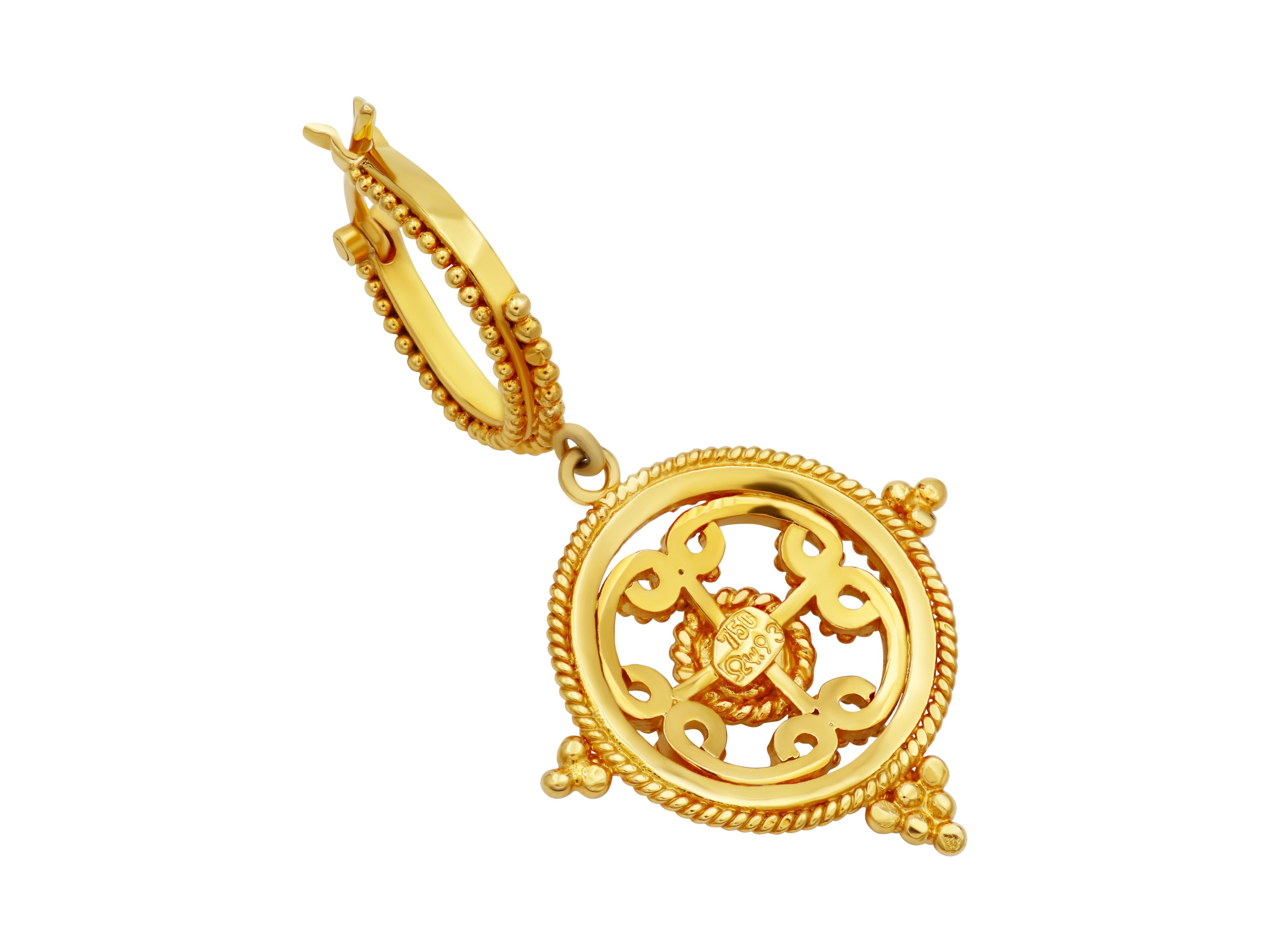 Byzantine Dimos 18k Gold Filigree Diamond Earrings For Sale
