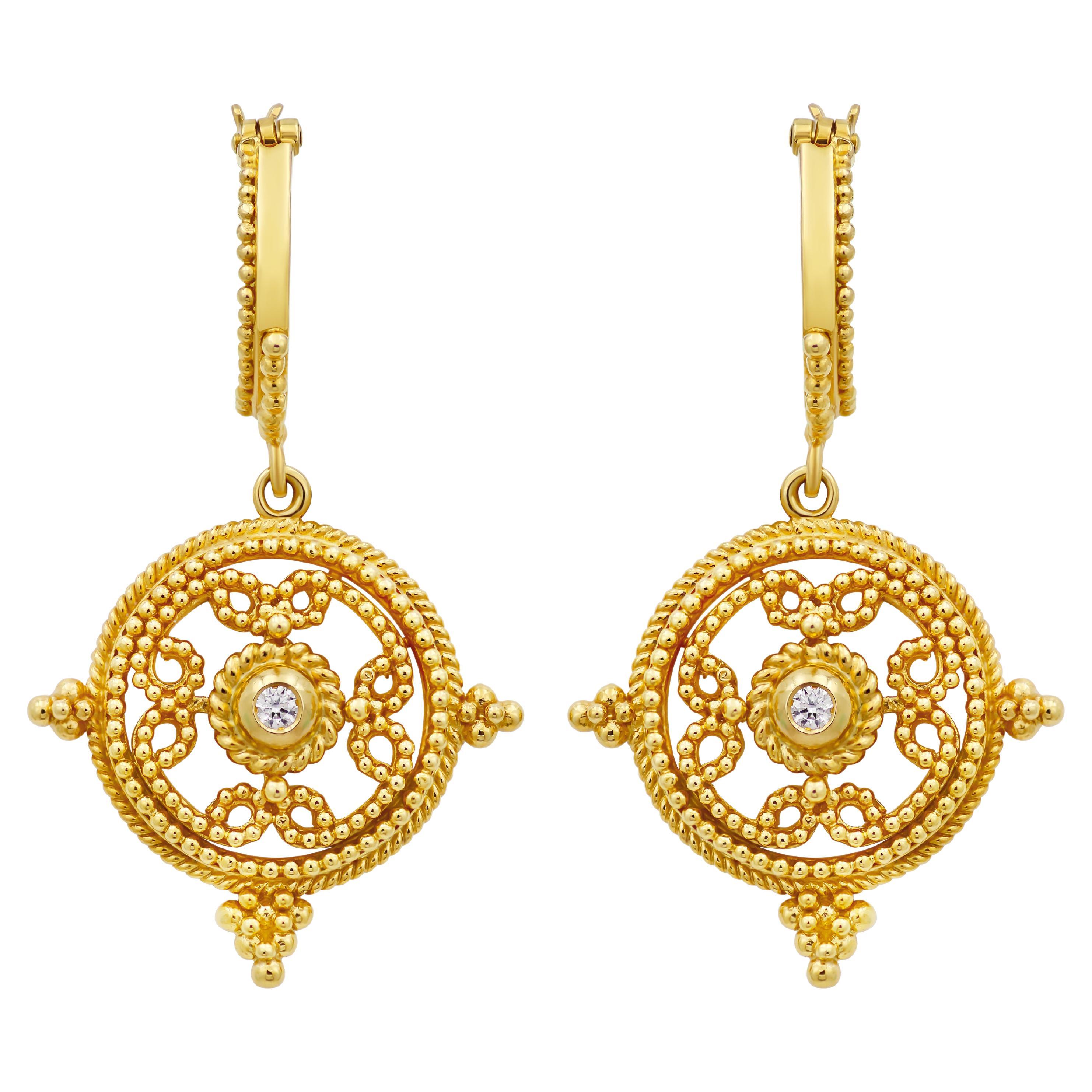 Dimos 18k Gold Filigree Diamond Earrings