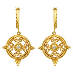 Dimos 18k Gold Filigree Diamond Earrings