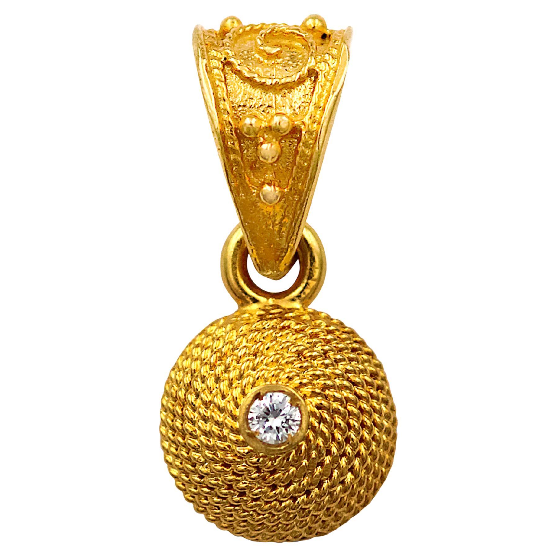 Dimos 18K Gold Filigree Diamond Sfalaki Pendant