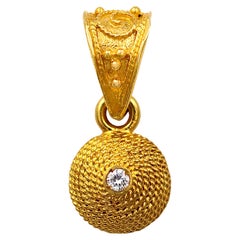 Vintage Dimos 18K Gold Filigree Diamond Sfalaki Pendant