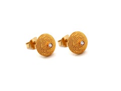Dimos 18k Gold Filigree Sfalaki Diamond Stud Earrings