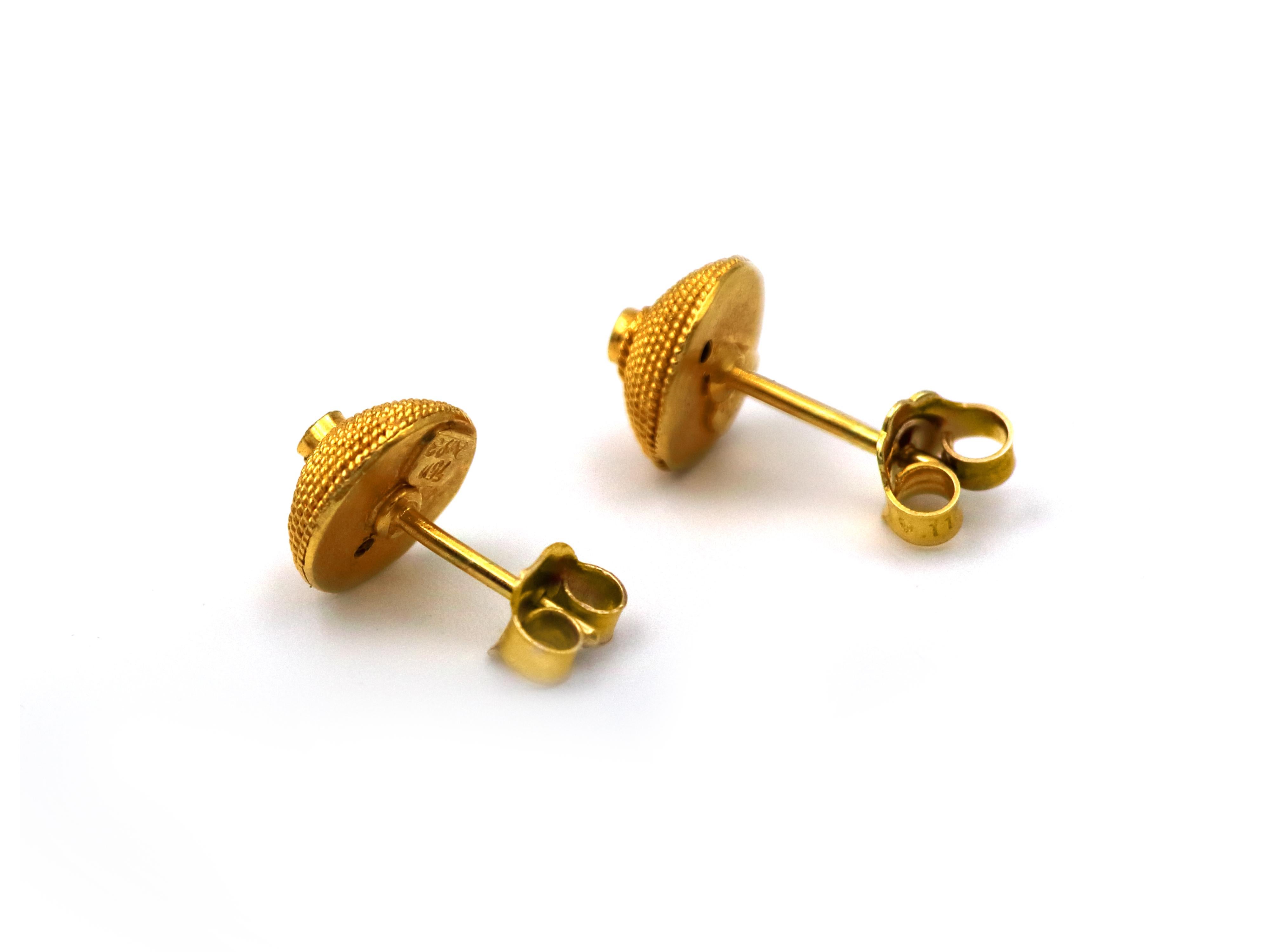 Byzantine Dimos 18k Gold Filigree Sfalaki Diamond Stud Earrings For Sale
