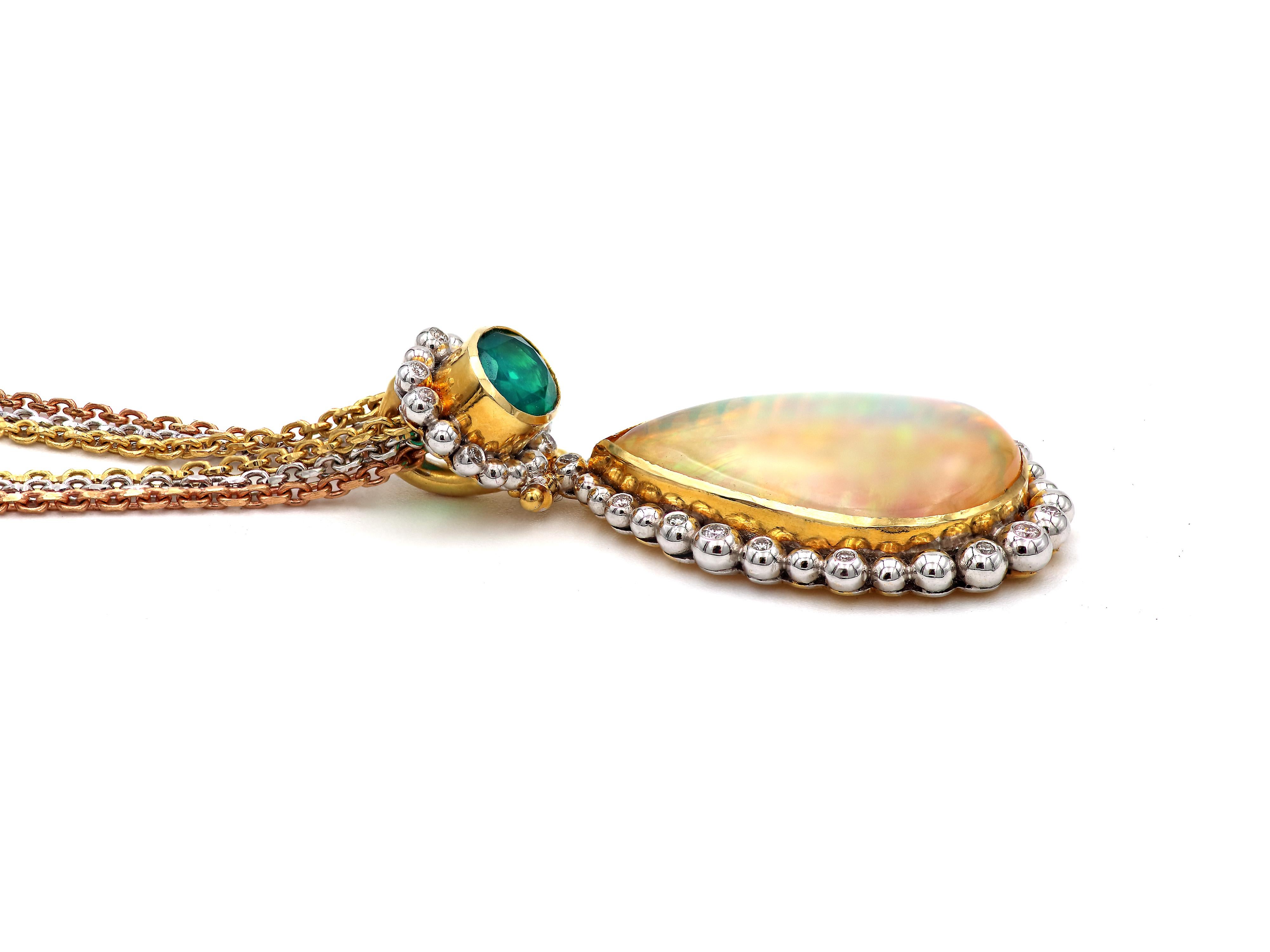 Neoclassical Dimos 18k Gold Fire Opal and Diamonds Necklace For Sale