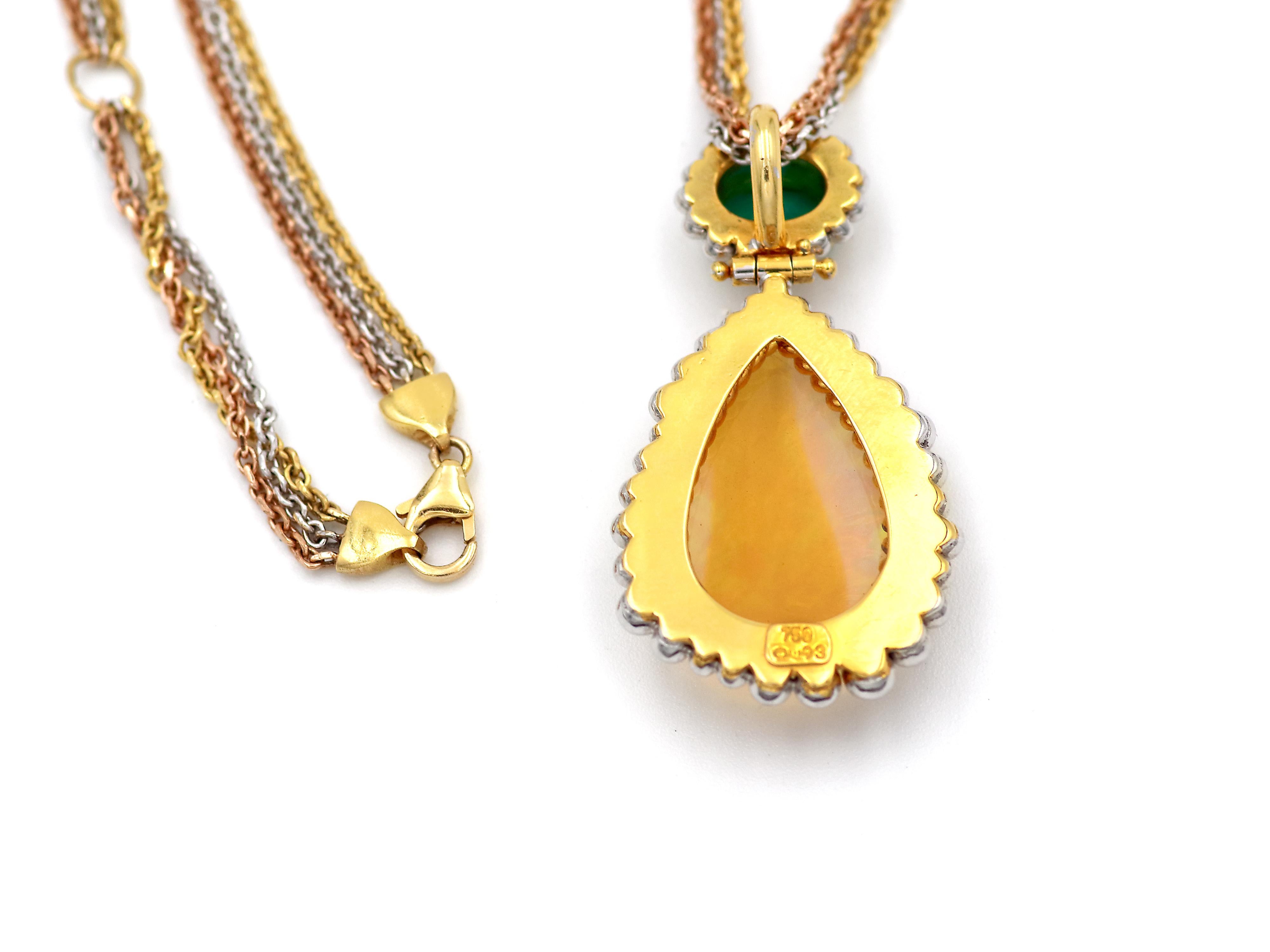 Mixed Cut Dimos 18k Gold Fire Opal and Diamonds Necklace For Sale