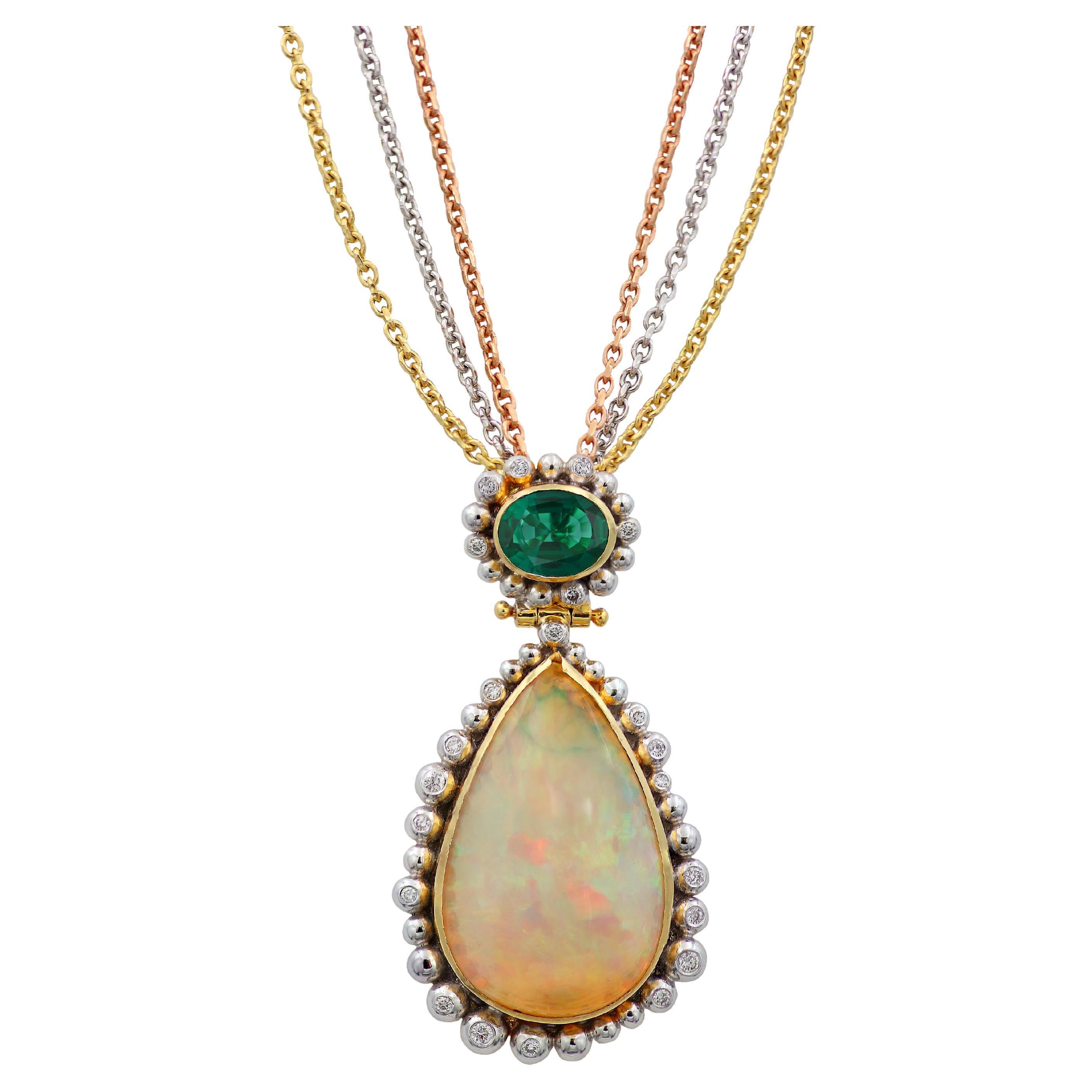 Dimos 18k Gold Fire Opal and Diamonds Necklace