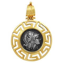 Retro Dimos 18k Gold Goddess Athena Greek Key Pendant