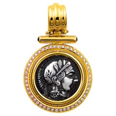 Antique Dimos 18k Gold Goddess Athena Pendant with Diamonds