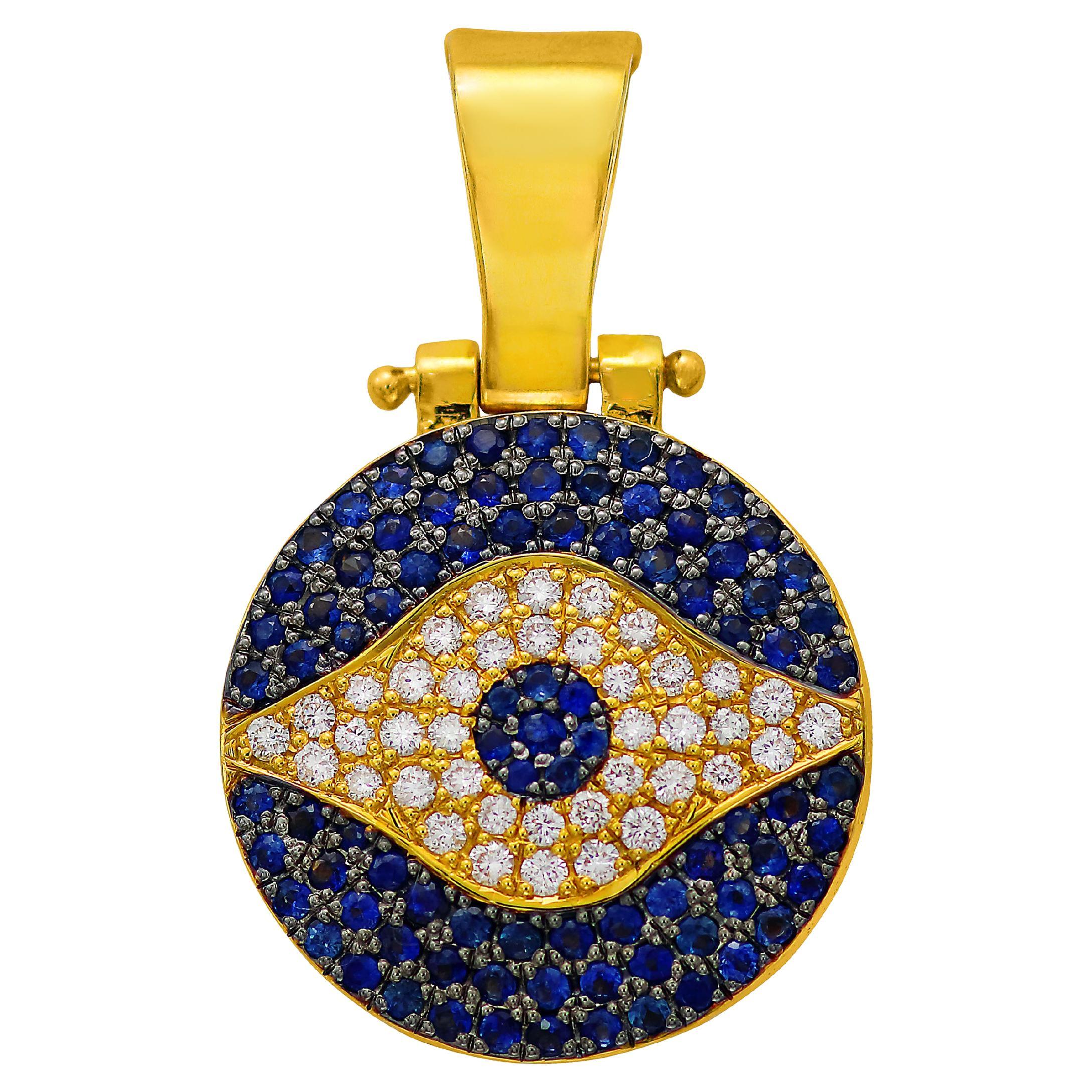 Dimos Pendentif Greek Evil Eye en or 18 carats avec saphirs et diamants  en vente