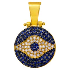 Dimos 18k Gold Greek Evil Eye Pendant with Sapphires and Diamonds 