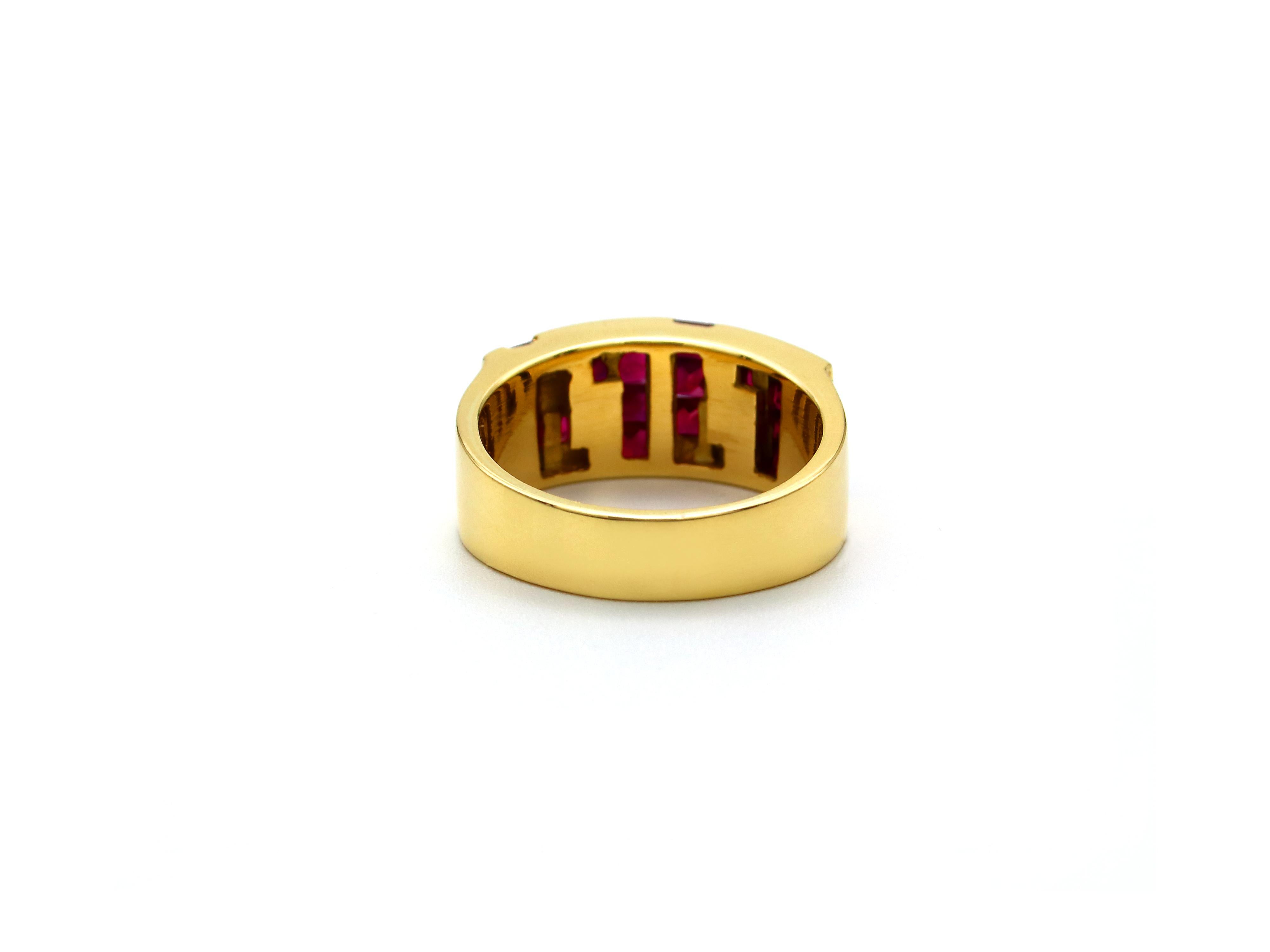 Classical Greek Dimos 18k Gold Greek Key Band Ring with Rubies For Sale