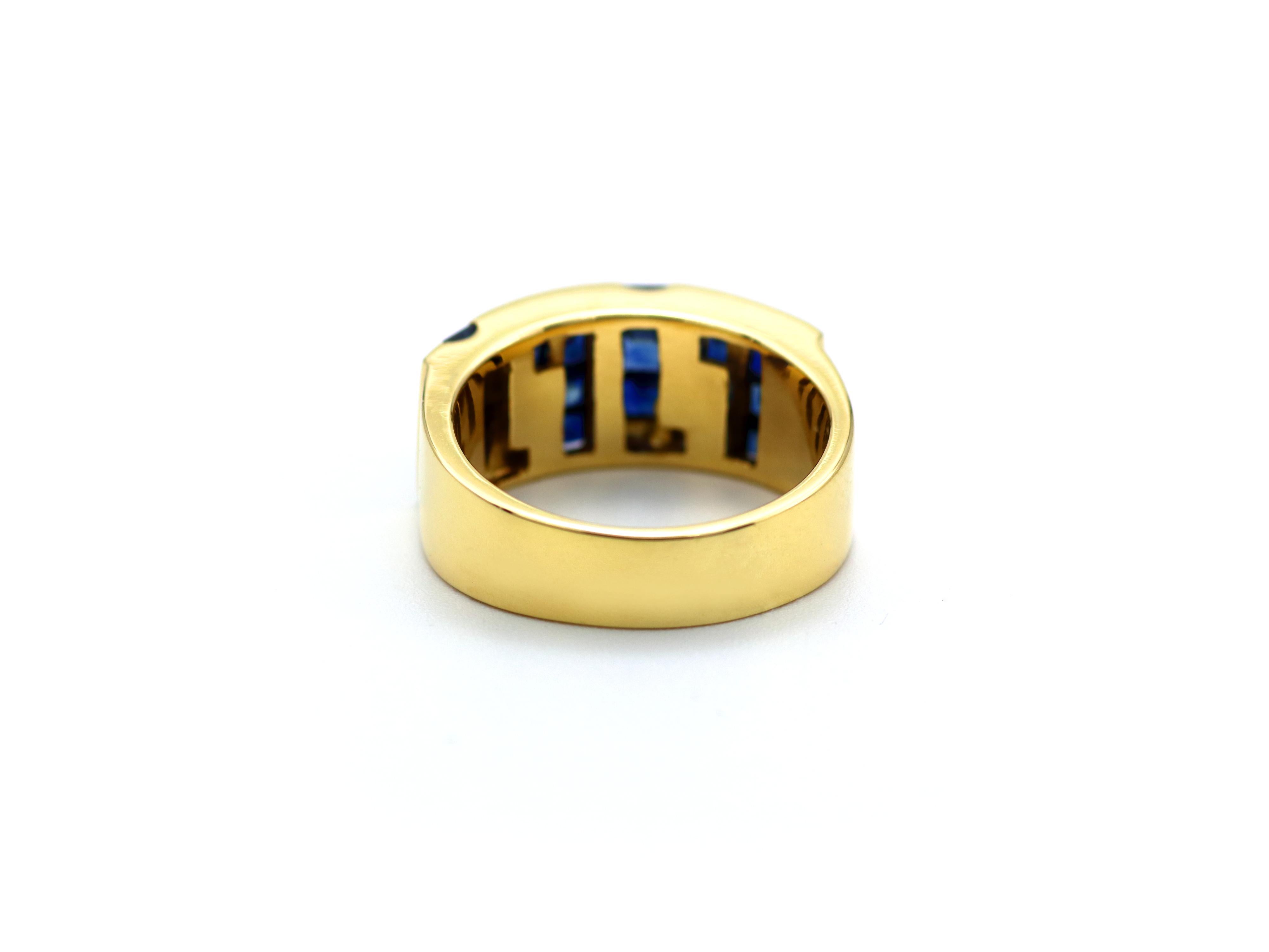 Dimos 18k Gold Greek Key Band Ring with Sapphires In New Condition For Sale In Athens, GR