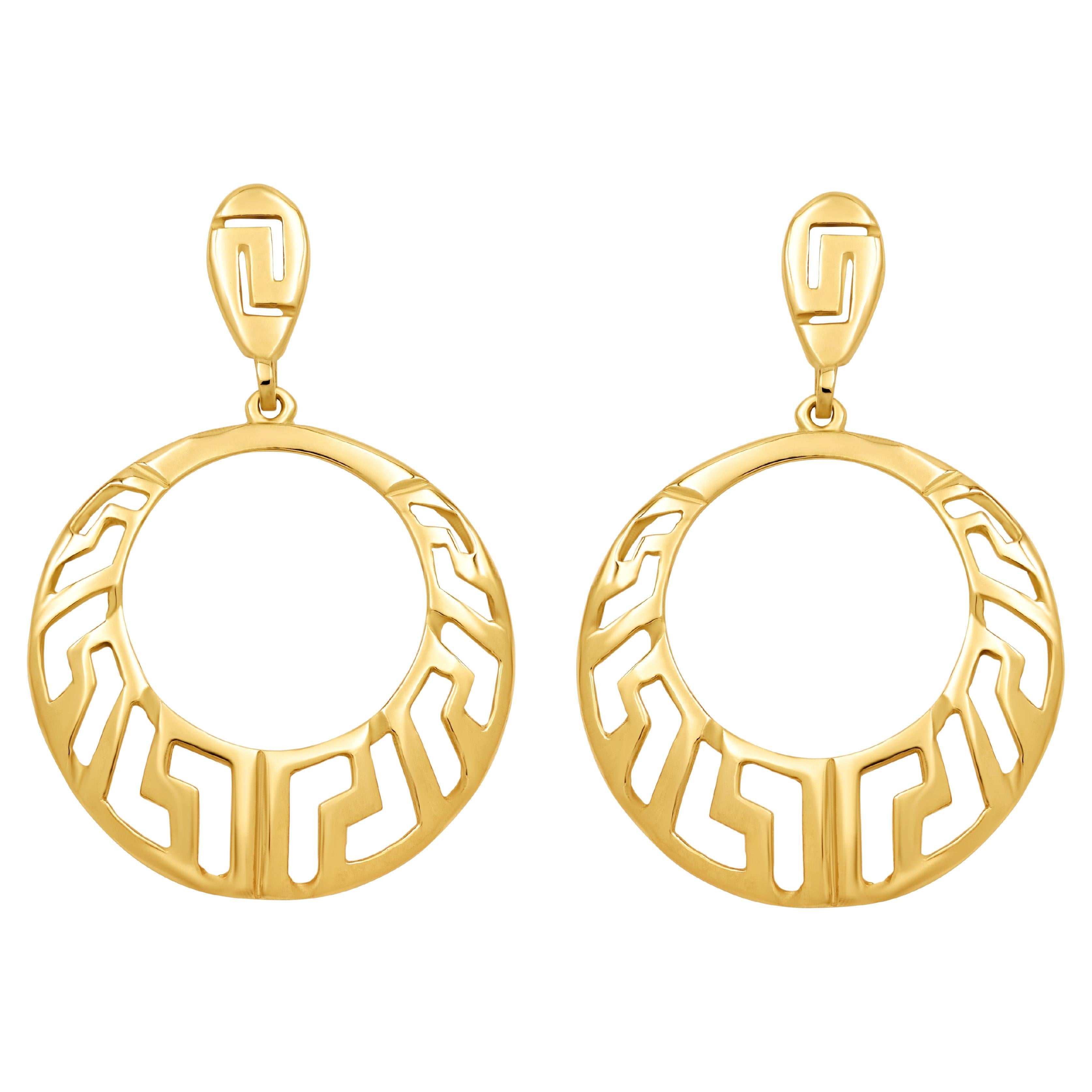 Dimos 18k Gold Greek key Circle Earrings For Sale