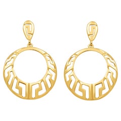 Antique Dimos 18k Gold Greek key Circle Earrings