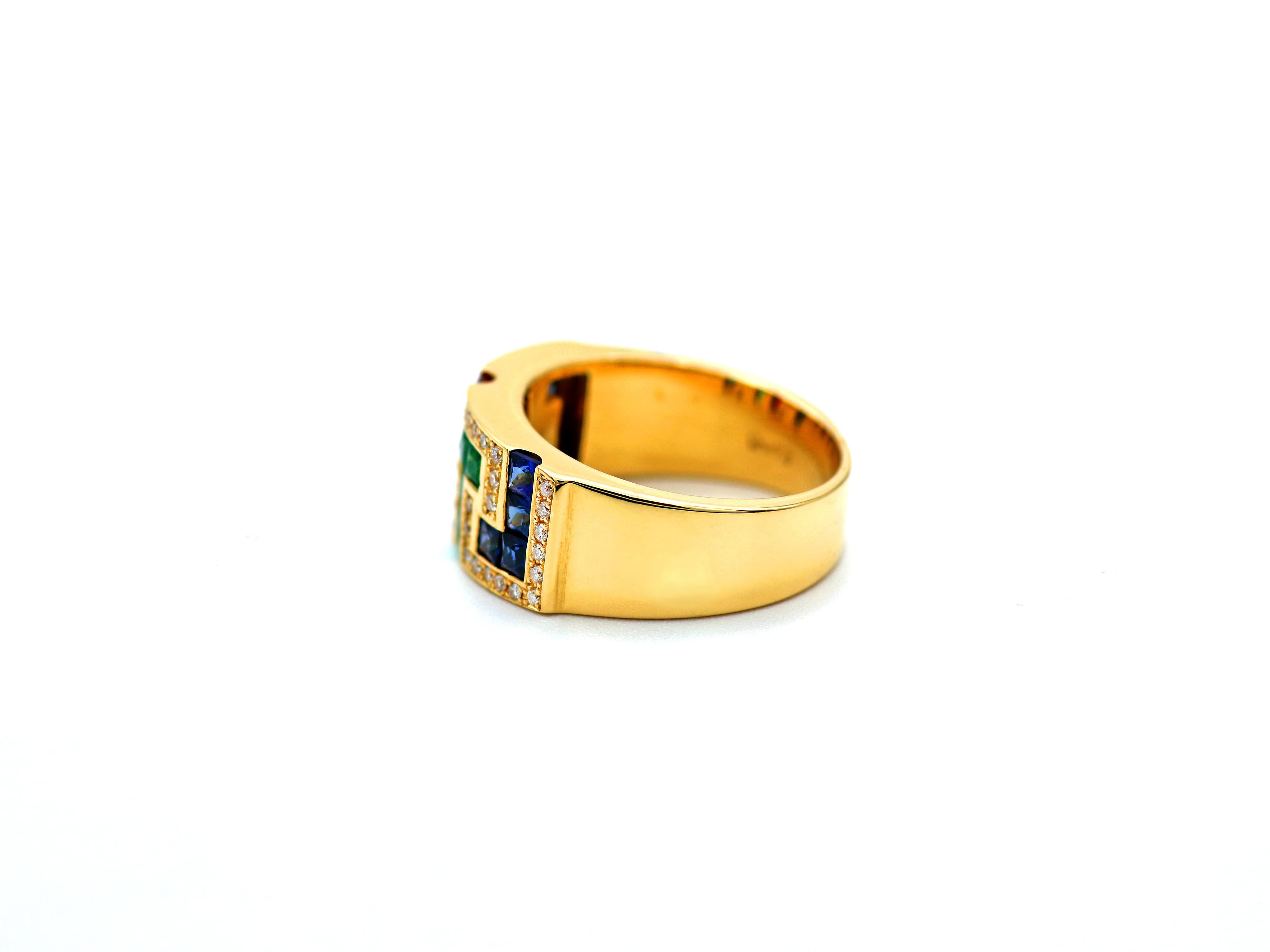 Dimos 18k Gold Griechischer Schlüssel Cocktail-Ring (Carréschliff) im Angebot